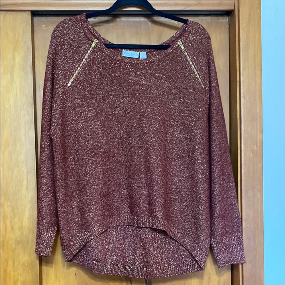 Bisou Bisou | NWOT Metallic Gold Maroon Woven Knit Sweater Top Sparkle Disco